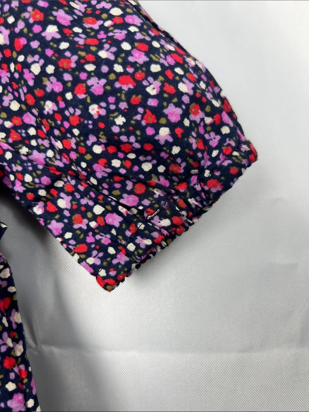 Baby GAP navy and purple floral print tiered ruffle puff sleeve cotton dress NWT